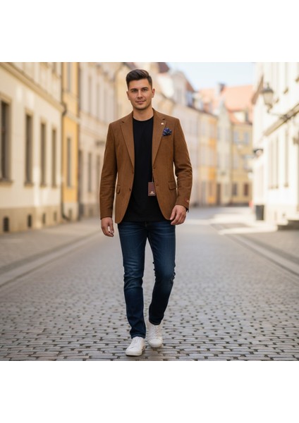 Italyan Kesim Özel Tasarım Erkek Blazer Süet Ceket Tarçın fiyatları