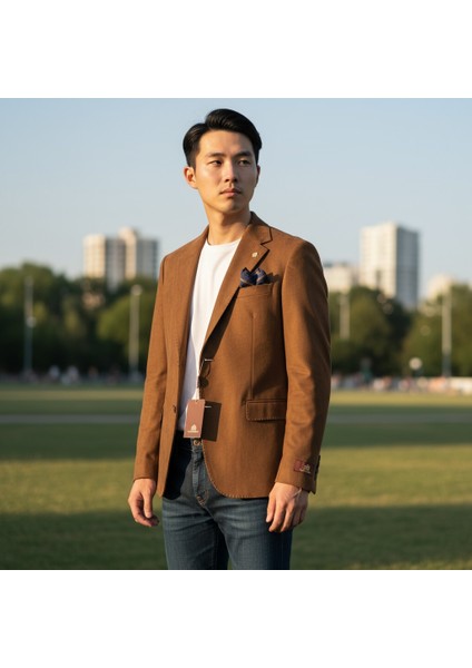 Italyan Kesim Özel Tasarım Erkek Blazer Süet Ceket Tarçın modelleri