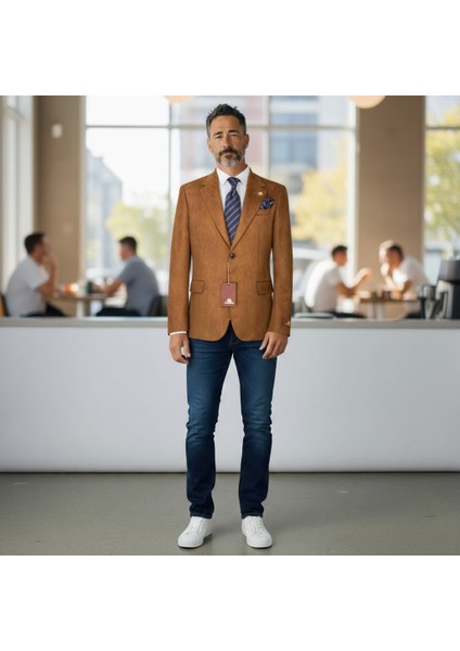 Italyan Kesim Özel Tasarım Erkek Blazer Süet Ceket Tarçın fırsatları