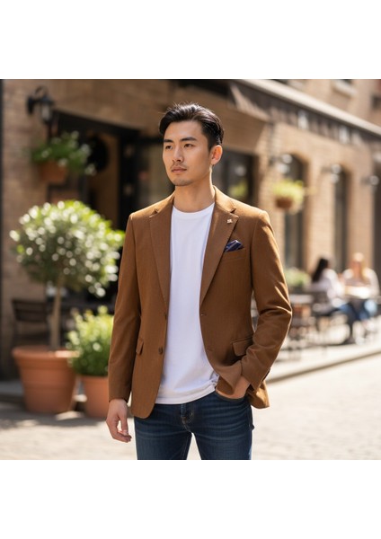 Italyan Kesim Özel Tasarım Erkek Blazer Süet Ceket Tarçın indirimleri