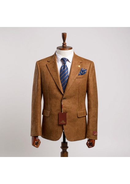 Italyan Kesim Özel Tasarım Erkek Blazer Süet Ceket Tarçın