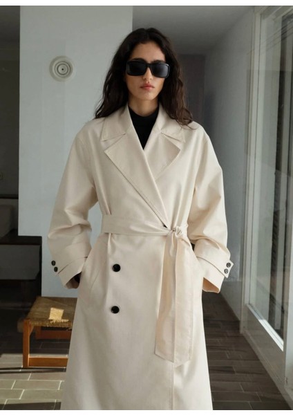 Oversize Uzun Çift Düğmeli Trençkot
