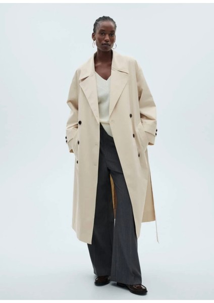 Oversize Uzun Çift Düğmeli Trençkot indirimleri