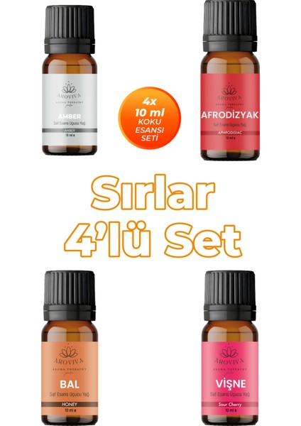 Sırlar Oda Kokusu 4'lü Set- Doğal Esansiyel Uçucu Yağ, Difüzör Esansı, Buhurdanlık Yağı
