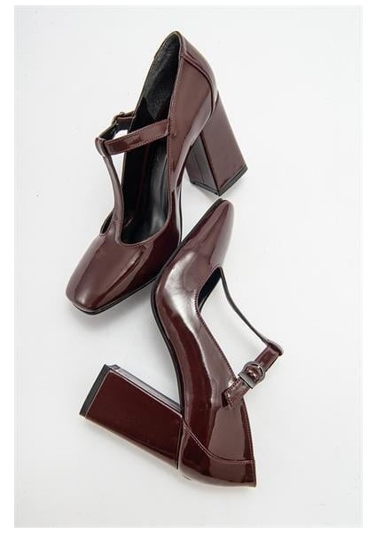 Kadın OMR Bordo Rugan Kalın Topuklu Ayakkabı