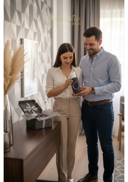 Celestıa Ametist Doğal Taşlı ve Beton Gövdeli Dekoratif Mum Seti modelleri