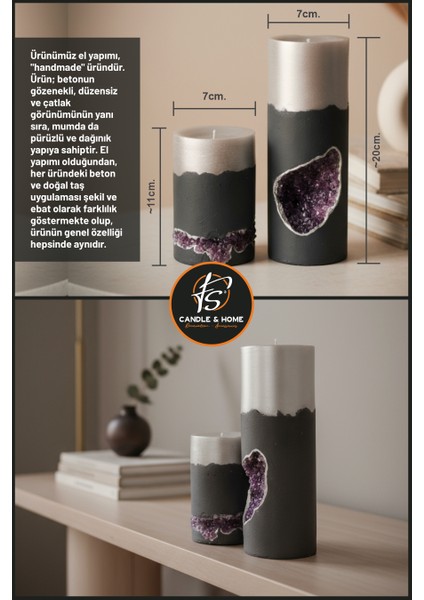 Celestıa Ametist Doğal Taşlı ve Beton Gövdeli Dekoratif Mum Seti indirimleri