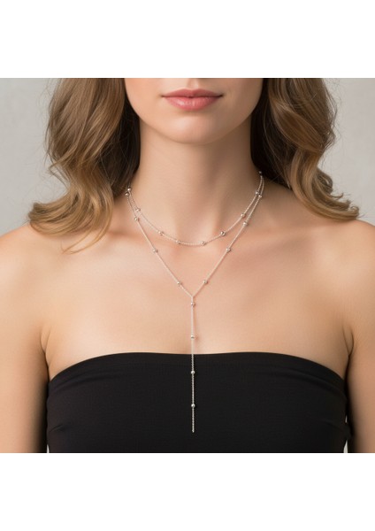 Ikili Toplu Zincir Sallantılı Y Kolye