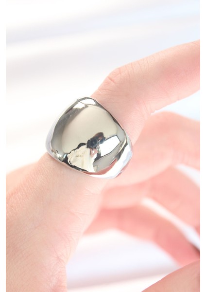Silver Renk Ayarlanabilir Bombeli Ayna Yüzük - Lisinya
