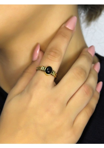 Doğal Taş Oniks Doğal Taşlı Antik Model Kadın Ayarlanabillir Yüzük EUY81O