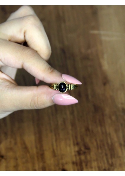 Doğal Taş Oniks Doğal Taşlı Antik Model Kadın Ayarlanabillir Yüzük EUY81O modelleri