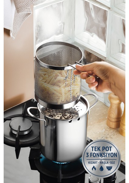 Valora Isı Yalıtımlı Süzgeçli 304 Çelik Kızartma ve Haşlama Potu - 2l