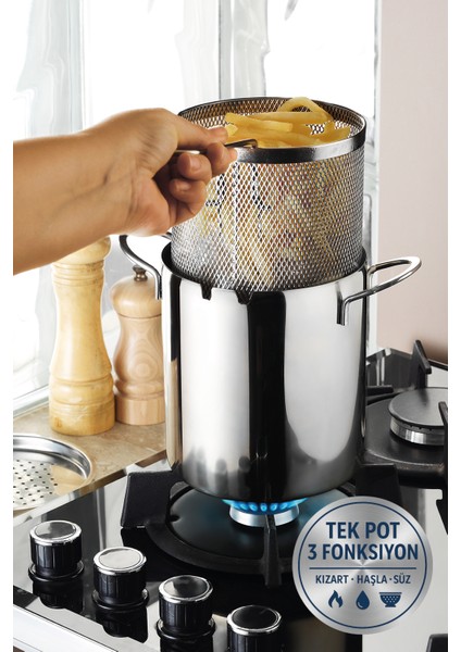 Valora Isı Yalıtımlı Süzgeçli 304 Çelik Kızartma ve Haşlama Potu - 2l fiyatları