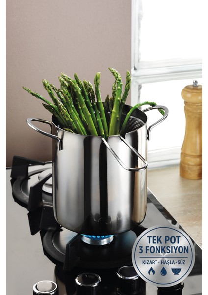 Valora Isı Yalıtımlı Süzgeçli 304 Çelik Kızartma ve Haşlama Potu - 2l modelleri