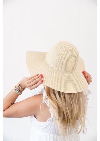 Kadın Edt Bej Yeşil Yazı Detaylı Hasır Şapka indirimleri