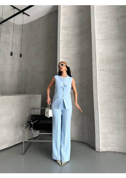 Kadın Alt Üst Takım Şık Düğme Detaylı Premium Yelek Pantolon Ikili Takım Elbise fırsatları