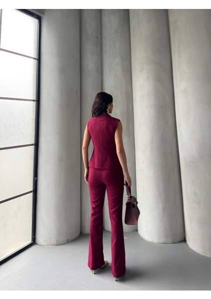 Kadın Gold Kurabiye Düğmeli Yelek Pantolon Takım Elbise indirimleri