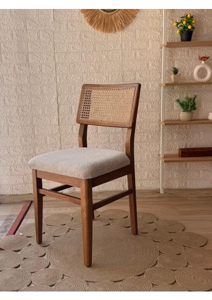 Concept Lizbon Sandalye Teddy Krem Kahve Desenli Kumaş Hasırlı Ceviz Ahşap Sandalye fırsatları