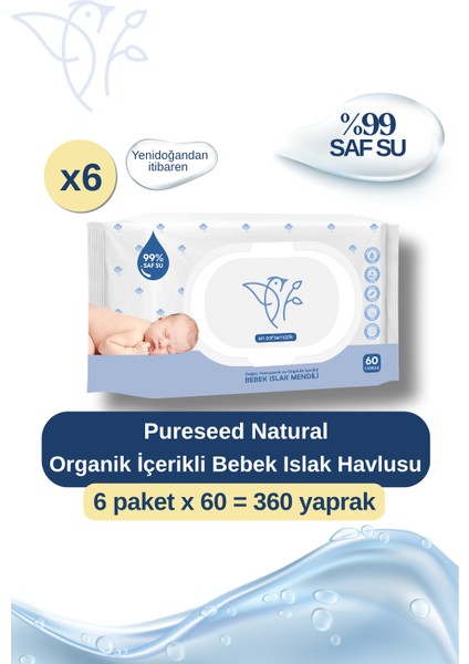 Organik Içerikli %99 Saf Su Bebek Islak Havlusu 6X60