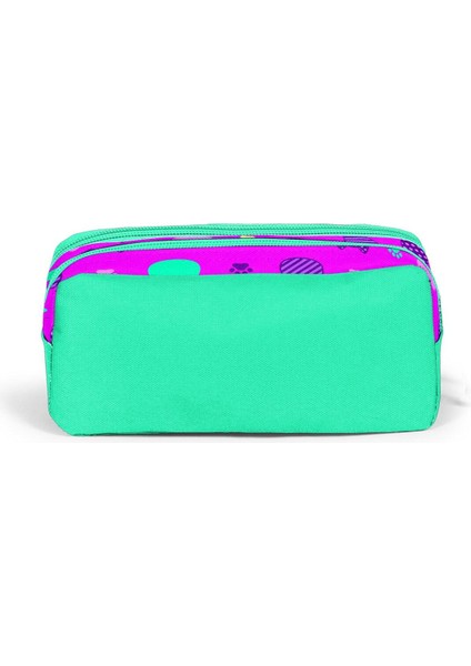 Kids Pembe Su Yeşili Kedi Desenli Simli Iki Bölmeli Kalem Çantası modelleri