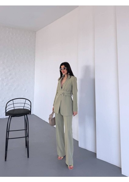 Kadın Ikili Kemer Detay Ceket Palazzo Pantolon Premium Takım Elbise indirimleri