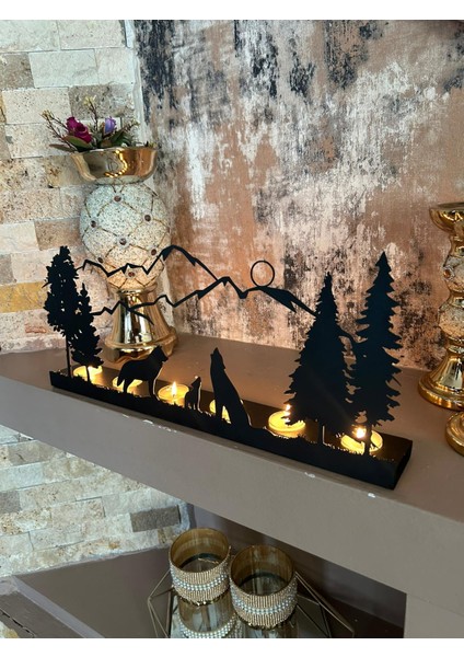 Dağ ve Kurtlar Temalı Dekoratif Metal Şamdan Mumluk fiyatları