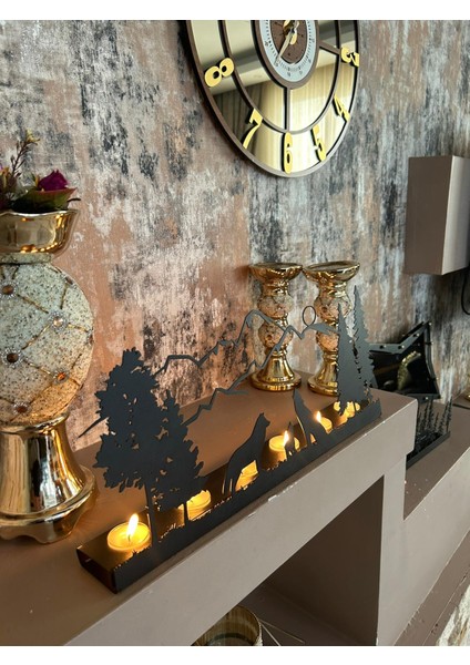 Dağ ve Kurtlar Temalı Dekoratif Metal Şamdan Mumluk modelleri