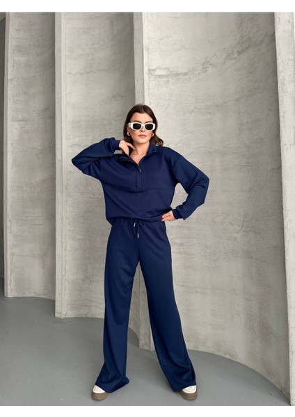 Kadın Fermuarlı Polo Yaka Eşofman Alt Üst Takım