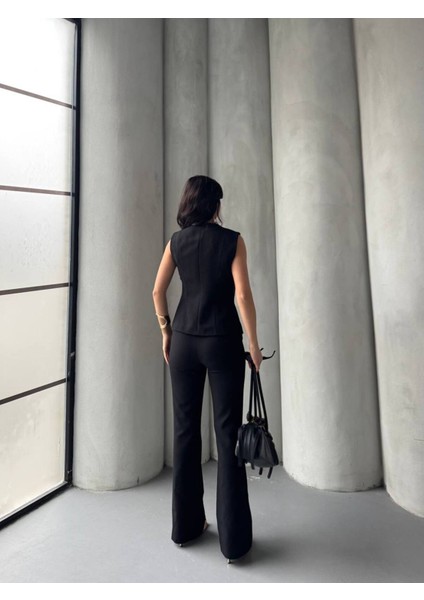 Kadın Gold Kurabiye Düğmeli Yelek Pantolon Takım Elbise indirimleri