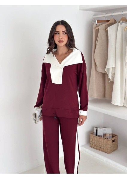 Kadın Yaka Detaylı Şık ve Rahat Günlük Giyim Takım