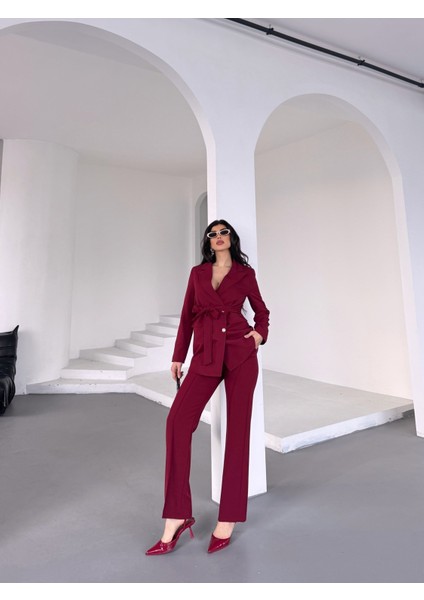 Kadın Bağlamalı Blazer Ceket Pantolon Takım Elbise modelleri