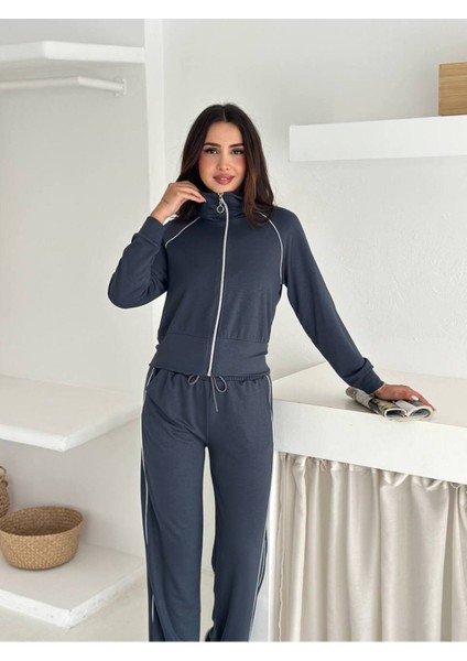 Kadın Fermuarlı Kapüşonlu Rahat Fit Iki Parça Set Eşofman Takımı fırsatları