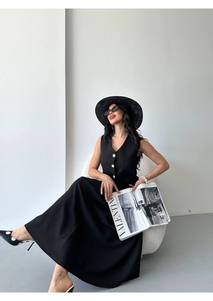 Kadın Alt Üst Takım Şık Düğme Detaylı Premium Yelek Etek Ikili Takım Elbise