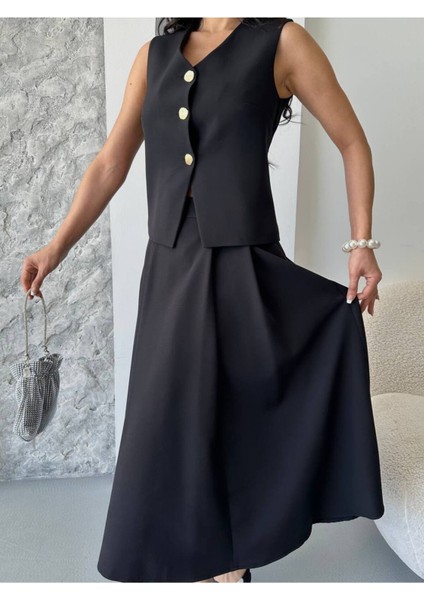 Kadın Alt Üst Takım Şık Düğme Detaylı Premium Yelek Etek Ikili Takım Elbise fiyatları