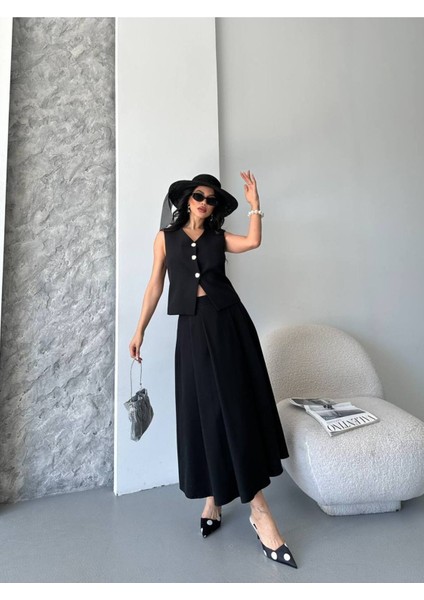 Kadın Alt Üst Takım Şık Düğme Detaylı Premium Yelek Etek Ikili Takım Elbise modelleri