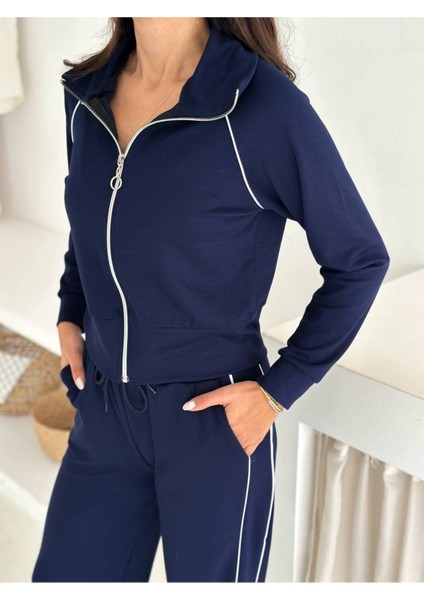 Kadın Fermuarlı Kapüşonlu Rahat Fit Iki Parça Set Eşofman Takımı indirimleri