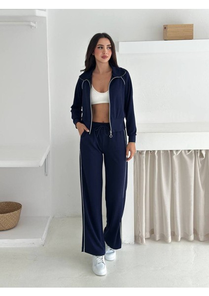 Kadın Fermuarlı Kapüşonlu Rahat Fit Iki Parça Set Eşofman Takımı