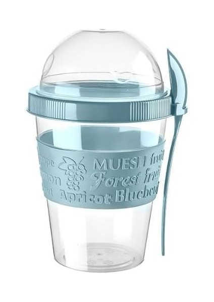 Kaşıklı Yoğurt Kabı, Hazırla Çık Yoğurt Kabı, Granola Müsli Kabı 600 ml (Turkuaz)