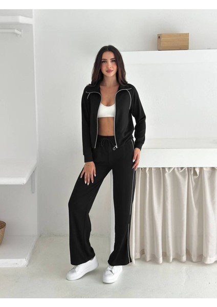 Kadın Fermuarlı Kapüşonlu Rahat Fit Iki Parça Set Eşofman Takımı