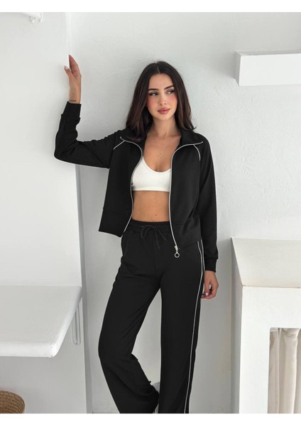 Kadın Fermuarlı Kapüşonlu Rahat Fit Iki Parça Set Eşofman Takımı fiyatları