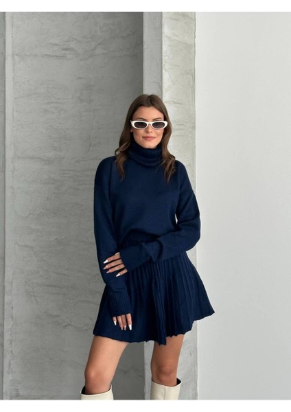 Kadın Triko Boğazlı Kazak Premium Etek Ikili Takım