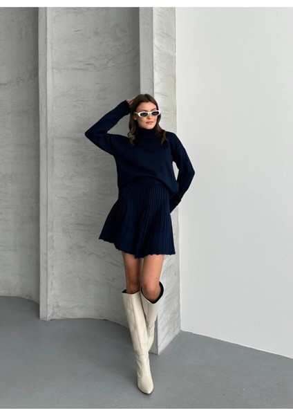 Kadın Triko Boğazlı Kazak Premium Etek Ikili Takım