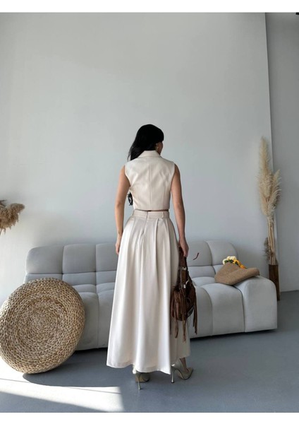 Kadın Alt Üst Takım Düğme Detaylı Premium Yelek Etek Ikili Takım Elbise