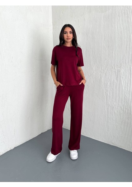 Kadın Modal Kumaş Kısa Kollu T-Shirt Eşofman Takımı