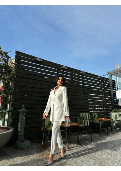 Kadın Taş Detaylı Ceket Pantolon Takım Elbise modelleri