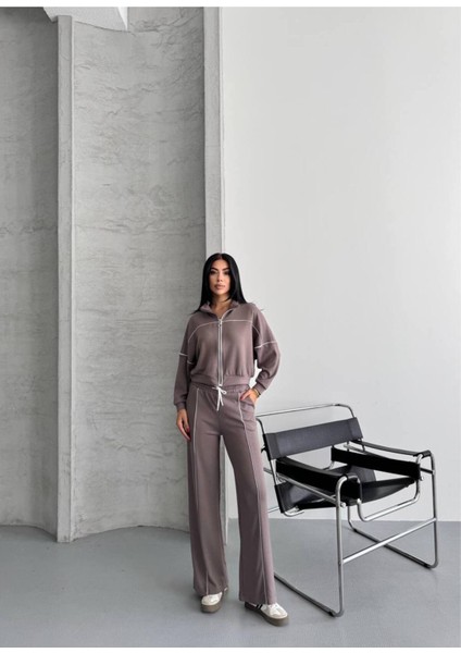 Kadın Fermuarlı Palazzo Şık Spor Eşofman Takım