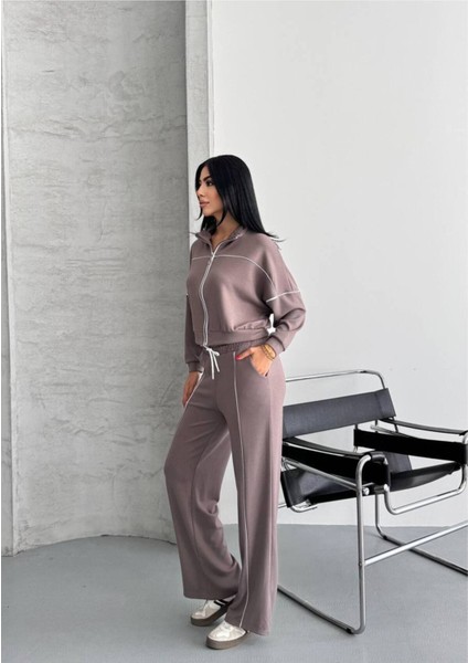 Kadın Fermuarlı Palazzo Şık Spor Eşofman Takım