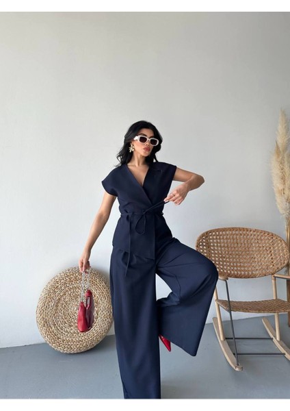 Kadın Kuşaklı Yelekli Palazzo Pantolonlu Takım Elbise fiyatları