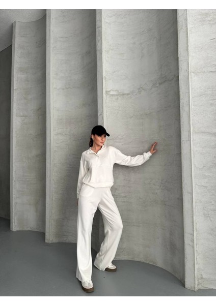 Kadın Fermuarlı Polo Yaka Modal Kumaş Eşofman Takım