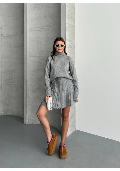 Kadın Triko Boğazlı Kazak Premium Etek Ikili Takım fırsatları